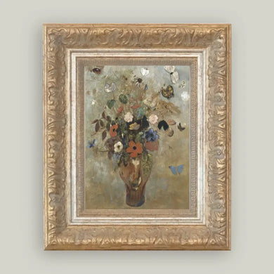 Flower Butterfly Vase Framed Antique Art - Indie Indie Bang! Bang!