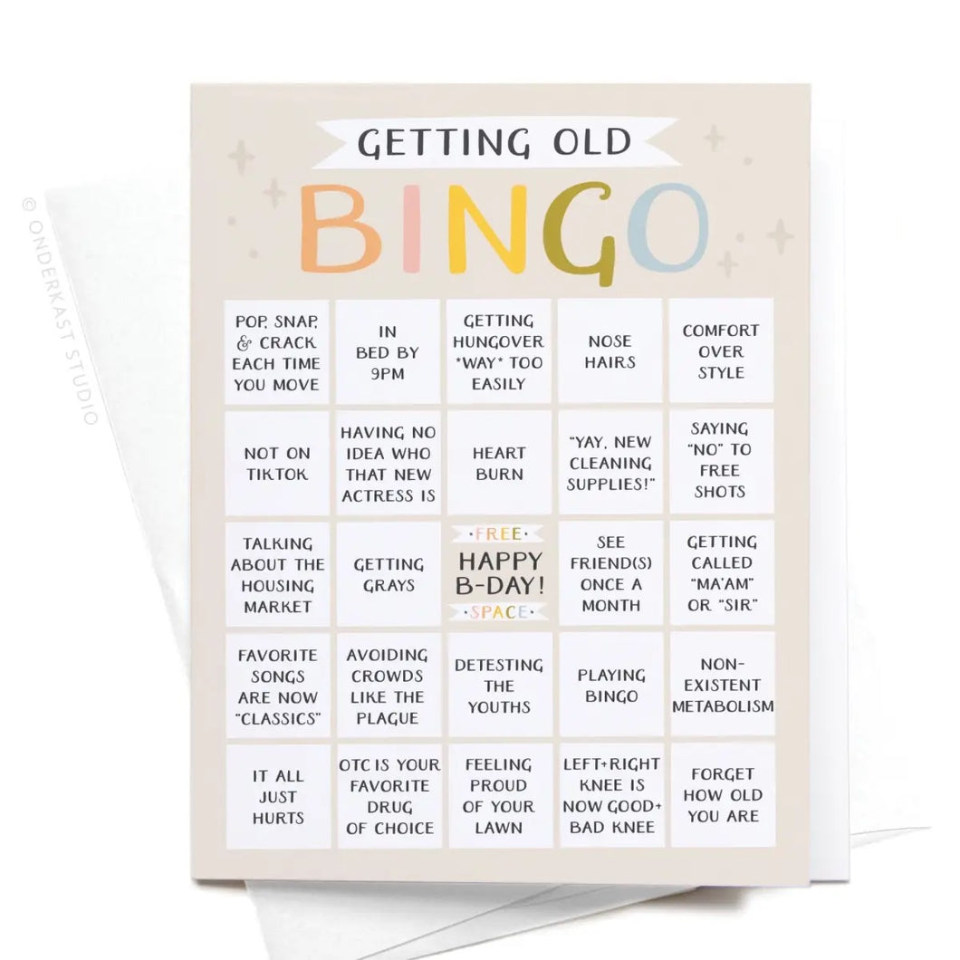 Getting Old Bingo Birthday Card - Indie Indie Bang! Bang!