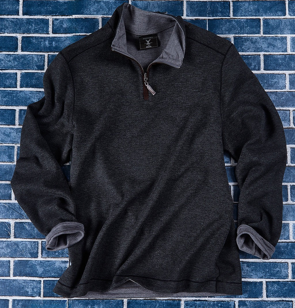 Herringbone Reversible Qtr Zip with Suede Placket