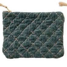 Load image into Gallery viewer, Quilted Cotton Velvet Zip Pouch w/ Metallic Thread Embroidery &amp; Tassel, 6 Colors - Indie Indie Bang! Bang!