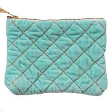 Load image into Gallery viewer, Quilted Cotton Velvet Zip Pouch w/ Metallic Thread Embroidery &amp; Tassel, 6 Colors - Indie Indie Bang! Bang!