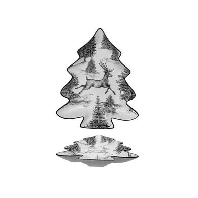 Ceramic Tree Shaped Plate with Woodland Deer Scene & Colored Edge - Indie Indie Bang! Bang!