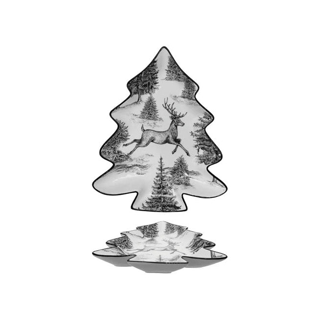 Ceramic Tree Shaped Plate with Woodland Deer Scene & Colored Edge - Indie Indie Bang! Bang!