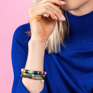 Grace Two Color Block Stretch Bracelet Black and Gold - Indie Indie Bang! Bang!