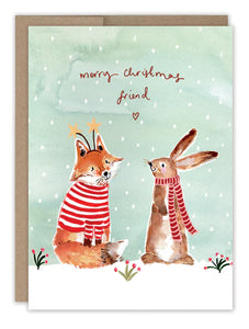 Fox & Bunny Merry Christmas Friend Holiday Card