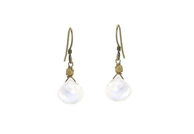 Rainbow Moonstone with Brass Bead Earrings - Indie Indie Bang! Bang!