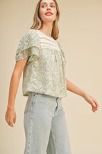 Load image into Gallery viewer, Sage Flower Crochet Yoke Top - Indie Indie Bang! Bang!