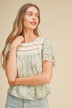 Load image into Gallery viewer, Sage Flower Crochet Yoke Top - Indie Indie Bang! Bang!