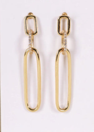 Paper Clip CZ Drop Earrings - Indie Indie Bang! Bang!