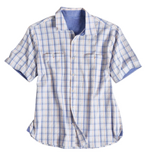 Load image into Gallery viewer, Blu Plaid SeeSucker Shirt With Two Pocket - Indie Indie Bang! Bang!