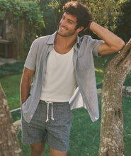 Load image into Gallery viewer, Better-Than-Linen Short Sleeve Shirt: Natural/Navy Stripe - Indie Indie Bang! Bang!
