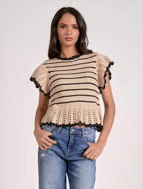 Crochet Ruffle Sleeve Striped Top | Elan - Indie Indie Bang! Bang!