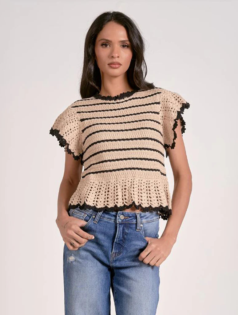 Crochet Ruffle Sleeve Striped Top | Elan - Indie Indie Bang! Bang!