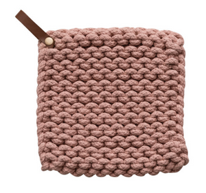 Cotton Crocheted Pot Holder w/ Leather Loop - Indie Indie Bang! Bang!