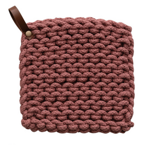 Cotton Crocheted Pot Holder w/ Leather Loop - Indie Indie Bang! Bang!