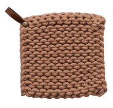 Load image into Gallery viewer, Cotton Crocheted Pot Holder w/ Leather Loop - Indie Indie Bang! Bang!