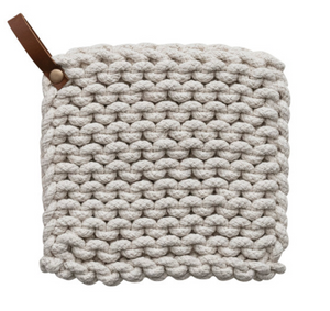Cotton Crocheted Pot Holder w/ Leather Loop - Indie Indie Bang! Bang!