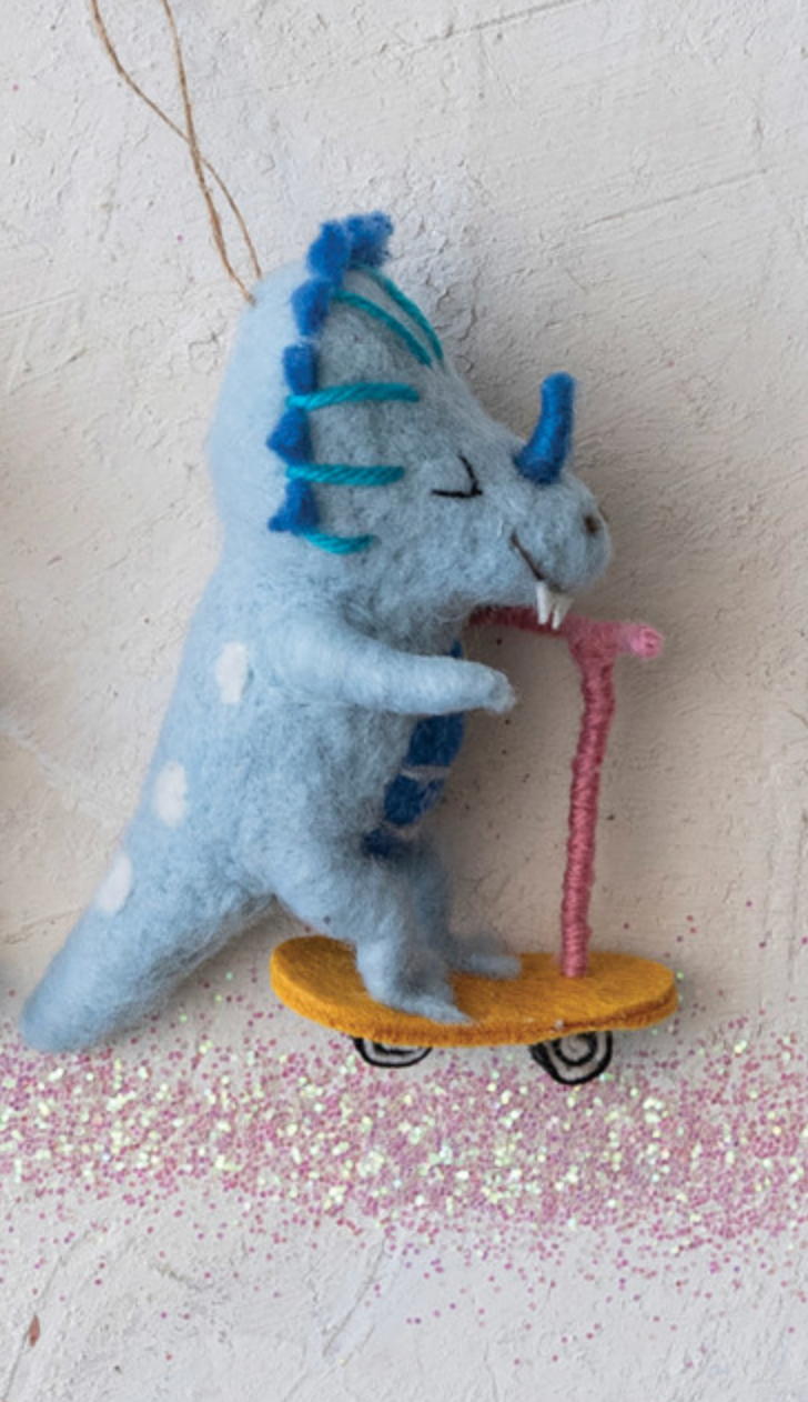 Wool Dinosaur Skating Ornament