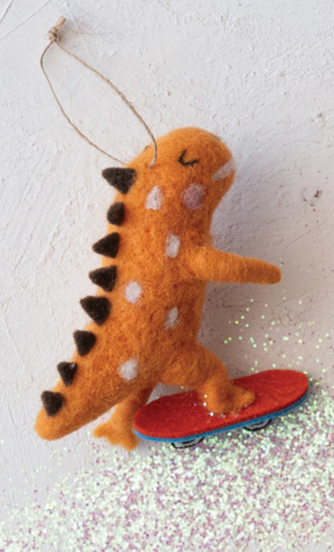 Wool Dinosaur Skating Ornament - Thumbnail 2
