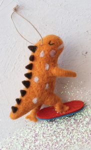 Wool Dinosaur Skating Ornament