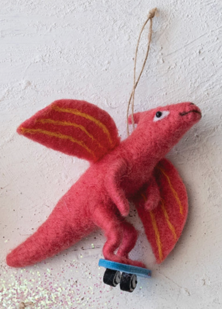 Wool Dinosaur Skating Ornament - Thumbnail 4