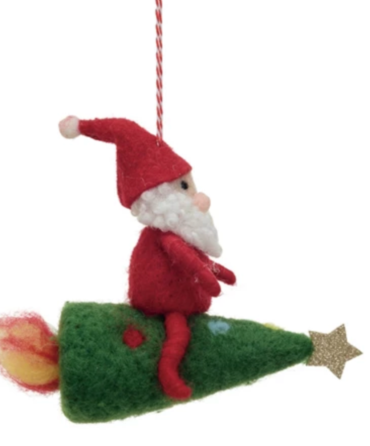 Handmade Wool Felt Santa on Tree/Rocket Ornament