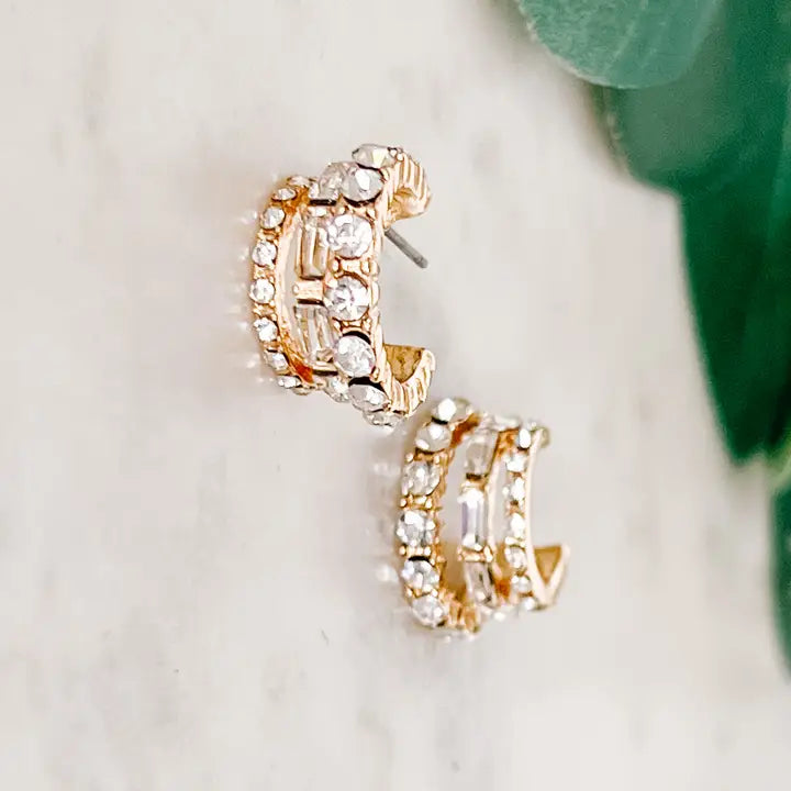Triple Hoop Stone-Encrusted Earrings