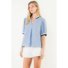 Load image into Gallery viewer, Short Sleeve Striped V-Neck Top - Indie Indie Bang! Bang!
