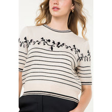 Load image into Gallery viewer, Floral Stripe Short Sleeve Cream Knit Top - Indie Indie Bang! Bang!
