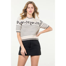 Load image into Gallery viewer, Floral Stripe Short Sleeve Cream Knit Top - Indie Indie Bang! Bang!