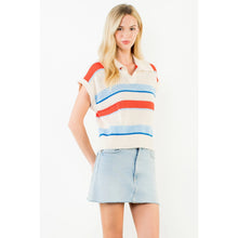 Load image into Gallery viewer, Striped Open Knit Polo Top - Cream - Indie Indie Bang! Bang!