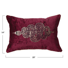 Load image into Gallery viewer, Cotton Velvet Printed Lumbar Pillow w/ Gold Foil Snake, Beads &amp; Piping, Maroon