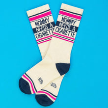 Load image into Gallery viewer, Mommy Needs A Cigarette Gym Crew Socks - Indie Indie Bang! Bang!