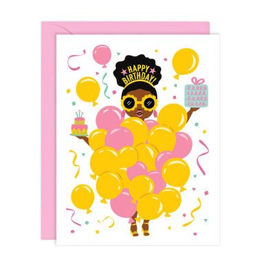 Balloon Party Girl Birthday Card - Indie Indie Bang! Bang!