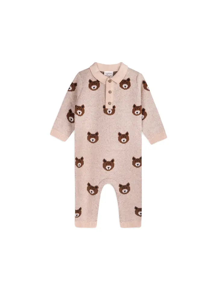 Brown Bear Jacquard Sweater Knit Baby Jumpsuit (Organic) - Indie Indie Bang! Bang!