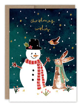 Load image into Gallery viewer, Snowman &amp; Bunny Christmas Wishes Holiday Card