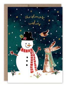 Snowman & Bunny Christmas Wishes Holiday Card