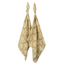 Load image into Gallery viewer, Gold Floral Bamboo Muslin 2-Piece Burp Cloth Set - Indie Indie Bang! Bang!