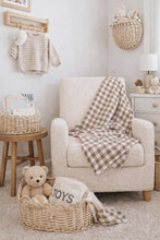 Load image into Gallery viewer, Mocha Checkers Bear Bamboo Muslin Swaddle