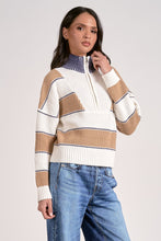 Load image into Gallery viewer, White Stripe Quarter Zip Pullover Sweater | Elan - Indie Indie Bang! Bang!
