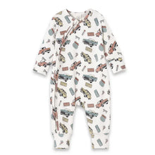 Load image into Gallery viewer, Baby Zipper Romper – Bamboo Route 66 Classic Car Print - Indie Indie Bang! Bang!