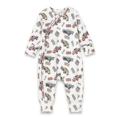 Baby Zipper Romper – Bamboo Route 66 Classic Car Print - Indie Indie Bang! Bang!