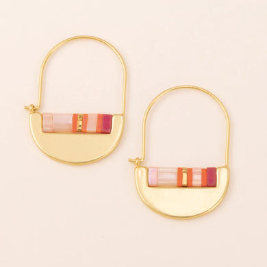 Good Karma Miyuki Crescent Hoop Earrings in Pink Multi and Gold - Indie Indie Bang! Bang!