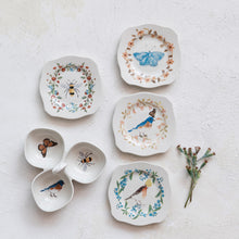 Load image into Gallery viewer, Stoneware Scalloped Plate w/ Insect/Bird &amp; Flowers, Multi Color, 4 Styles - Indie Indie Bang! Bang!
