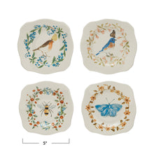 Load image into Gallery viewer, Stoneware Scalloped Plate w/ Insect/Bird &amp; Flowers, Multi Color, 4 Styles - Indie Indie Bang! Bang!
