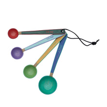 Load image into Gallery viewer, Enameled Stainless Steel Measuring Spoons w/ Colored Edge &amp; Leather Tie, Set of 4 - Indie Indie Bang! Bang!