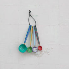 Load image into Gallery viewer, Enameled Stainless Steel Measuring Spoons w/ Colored Edge &amp; Leather Tie, Set of 4 - Indie Indie Bang! Bang!