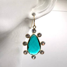 Load image into Gallery viewer, Neon Apatite Teardrop Dangle Gold Earrings