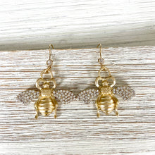 Load image into Gallery viewer, Gold Crystal Bee Drop Earrings – Sparkling Statement