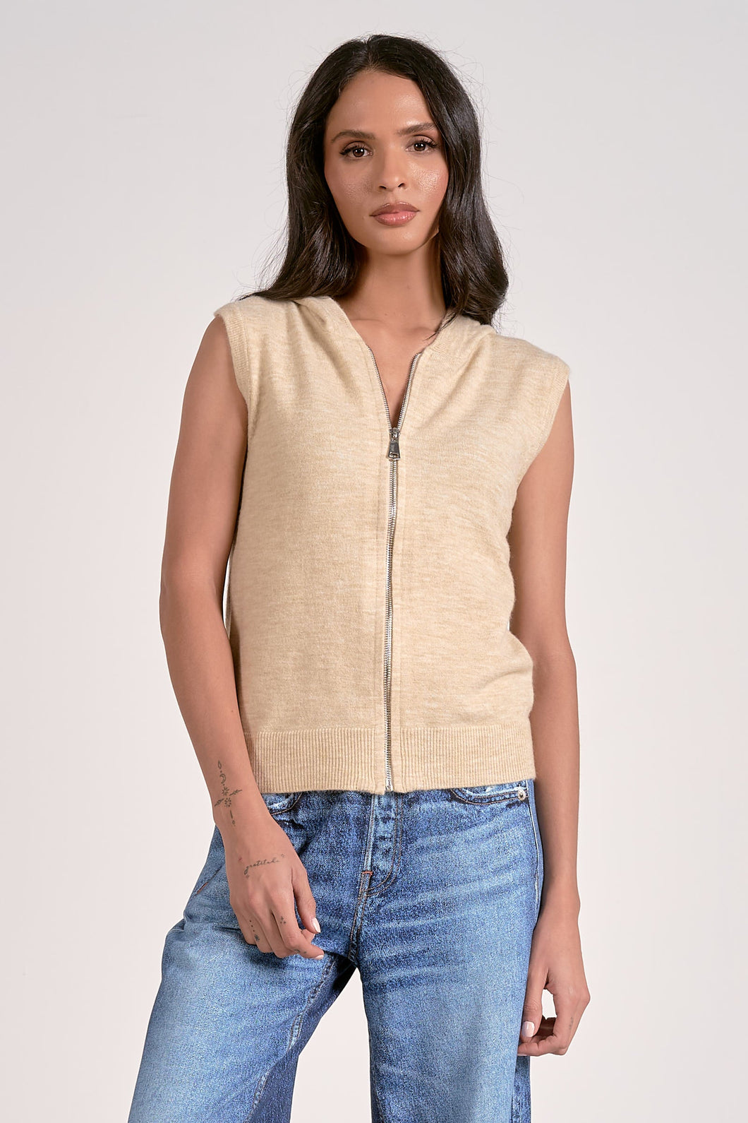Sleeveless sweater zip up hoodie | Elan - Indie Indie Bang! Bang!
